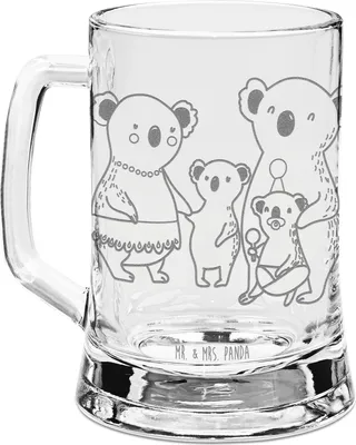 Produktbild von Mr. & Mrs. Panda Seidel Koala Familie - Transparent - Geschenk, Bierkrug Glas, Opa, Family, Krug, Koalas, Glasbierkrug, Mama, Gravur, Humpen, Kinder