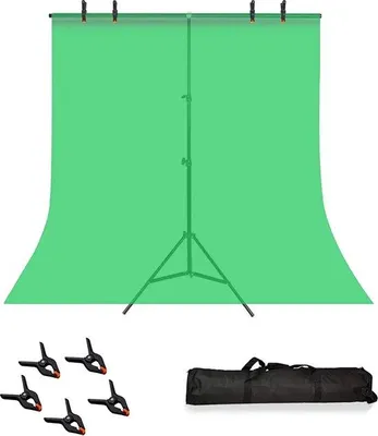 Image de Ensemble de fond de studio photo vert SINBLUE, support de fond photographique réglable en hauteur en forme de T, 80 x 200 cm, écran vert pliable de 150 x 200 cm avec support et 5 pinces pour la photographie, la vidéo et la télévision