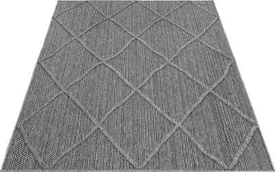 Produktbild von Outdoor Teppich Wetterfest 140x200 Rechteck Grau für Camping Garten oder innen Boho Design aus Polypropylen