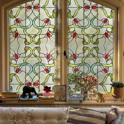 Image de Film adhésif pour fenêtre, 60 x 180 cm, effet vitrail 3D, film d'intimité pour salle de bain