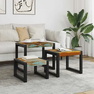Produktbild von vidaXL 3-tlg. Satztisch-Set Altholz