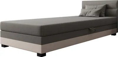 Produktbild von AURA SOFA Boxspringbett MARCO 80x195 Komplett-Set mit Bonell Matratze, Polsterbett mit Bettkästen - Hellbeige/Grau, SAWANA 01/21