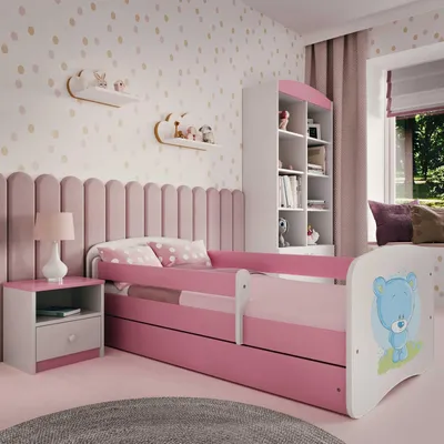 Immagine prodotto di Letto per bambini Letto per bambini orsetto a fiori con cassetto e materasso Letto per bambini rosa 140/70