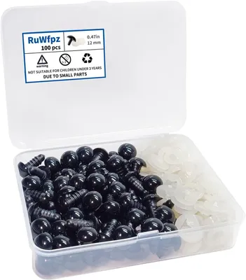 Produktbild von Sicherheitstechnik-Zubehör Kunststoff-Sicherheitsaugen schwarz für Häkeltiere 12 mm – RuWfpz 100 Stück Sicherheitsösen mit Unterlegscheiben, Kunststof