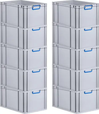 Produktbild von SparSet 10x Eurobox NextGen Color | HxBxT 32x40x60cm | 65 Liter | Griffe blau geschlossen | Verstärkter Boden | Grau | Eurobehälter, Transportbox, Transportbehälter, Stapelbehälter