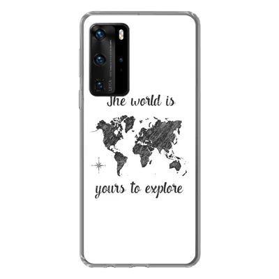 Produktbild von MuchoWow® Handyhülle Schutzhülle Hülle für Huawei P40 Pro Weltkarte - Schwarz - Sprichwörter Silikon Softcase Handy Hülle - Schutz