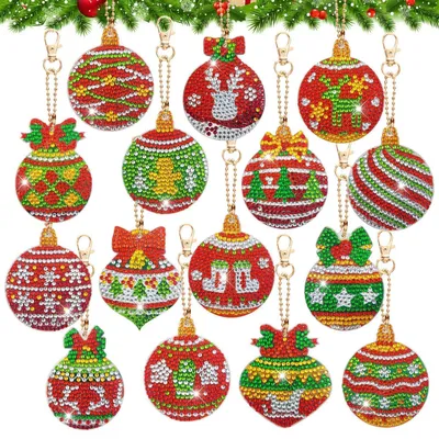 Immagine prodotto di Set di 15 ciondoli a tema natalizio per diamond painting, set per creare decorazioni a forma di pallina di Natale, kit fai-da-te