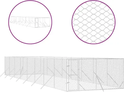 Produktbild von vidaXL Outdoor-Hundezwinger Silbern 4x16x2 m Verzinkter Stahl