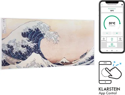 Produktbild von Klarstein Infrarotheizung mit Thermostat, 700W Elektroheizung, Smart Home Bild-Infrarotheizung zur Wandmontage, IR mit IoT/WiFi App-Control, Feuchtraum Flach-Heizkörper, CO2-Freie Wand Heizung