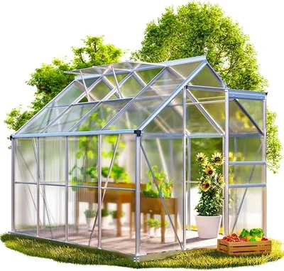 Produktbild von Gewächshaus Aluminium 4,8m? mit Fundament 250x190cm inkl. 2 Dachfenster Tomatenhaus Treibhaus Anzuchthaus Garten Frühbeet Aufzucht 7,7m?