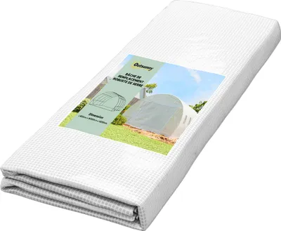 Image de Outsunny Bâche de Rechange Serre Tunnel 12 m², bâche 4 x 3 x 2 m PE Anti-UV imperméable 8 fenêtres + Porte Enroulable zippée Blanc