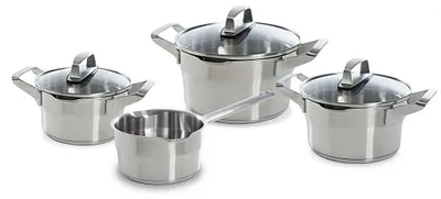 Topfset 4-teilig, Edelstahl mit Glasdeckeln