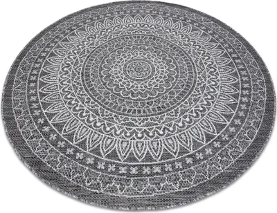 Zdjęcie produktu dla Dywan SZNURKOWY SIZAL LOFT 21207 Rozeta koło BOHO kość słoniowa/srebrny/ szary koło 120 cm