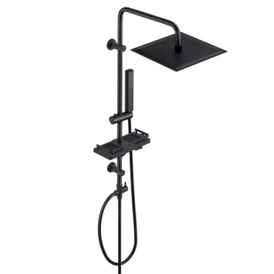 Immagine prodotto di JOHO Nero Colonna Doccia Acciaio Inox Senza Miscelatore Regolabili Asta Doccia Soffione Doccetta Porta Ogetti Mensola Quadrato 25x25 cm
