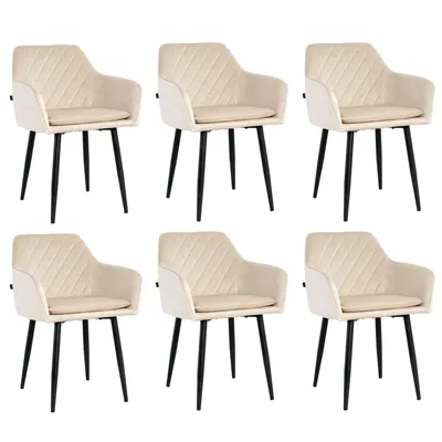 Produktbild von Lina® Noble Esszimmerstühle, 6er Set, Samt, Beige - Küchenstuhl, Wohnzimmerstuhl, Design Stuhl mit Armlehnen - Samt Stühle Esszimmer mit schwarzen Metallbeinen