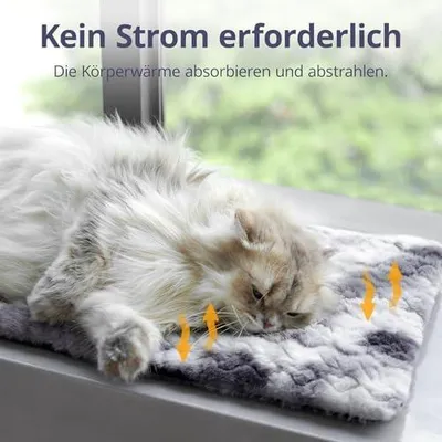 Produktbild von Fensterliege für Katzen Selbstwärmende katzenbett Fensterbank rutschfest, Selbstheizende katzendecke für Fenster 60x24cm, weich und waschbarer Bezug grau