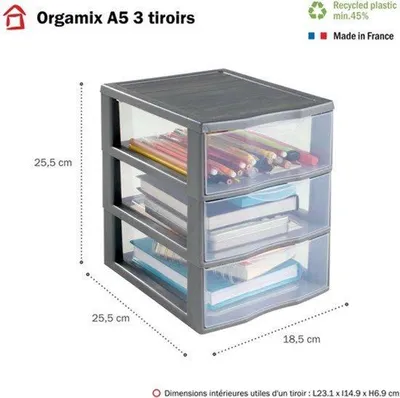 Zdjęcie produktu dla plastikowa wieża magazynowa, 3 szuflady, A5, wysokość 25,5 cm
