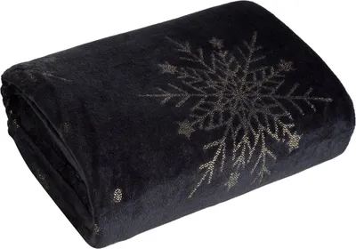 Produktbild von EUROFIRANY | Sofadecke - Weihnachtsdecke - 150 x 200 cm - Schwarz - Decke - Gold Schneeflockenmuster - für Winter und Weihnachten