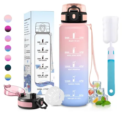 Produktbild von Trinkflasche 500ml Auslaufsicher mit Zeitmarkierung, JAPORIA Wasserflasche
