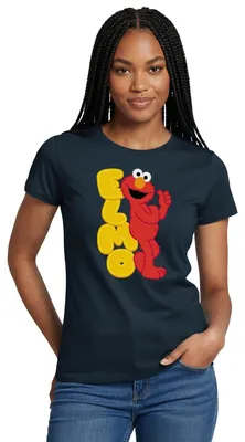 Produktbild von Spreadshirt Sesamstraße Elmo Mit Schriftzug Frauen T-Shirt, S, Navy