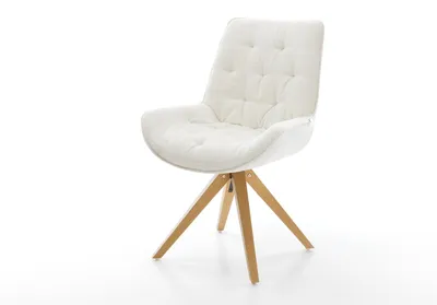 Produktbild von DELIFE Drehstuhl Taimi-Flex Bouclé Soft Beige Holzgestell kantig Natur 180° drehbar