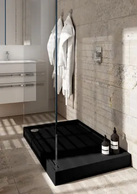 Produktbild von Duschwanne Duschtasse Rechteck Competia New Black Stone 100x90 x12 cm schwarz Stein Effekt Matt
