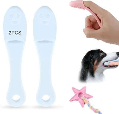 Produktbild von Famanu Set von 2 Silikon-Hundezahnbürsten – Fingerzahnbürsten für kleine Hunde – Sanfte Reinigung und Zahnpflege