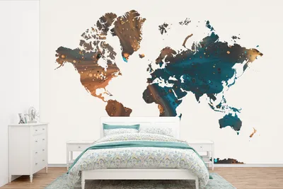 Produktbild von MuchoWow® Fototapete für Wohnzimmer oder Schlafzimmer Wandtapete Vinyl Motivtapete Weltkarte - Blau - Farbe - 525x350 cm - Das Hintergrundbild