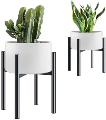 Produktbild von PolkaHome® Verstellbarer Metall-Blumenständer, Schwarz, 21-35 cm, Blumentopfhalter für Innen und Außen, Minimalistisches Design