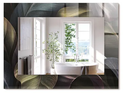 Produktbild von Farbige Pflanzenblätter – Rechteckiger Spiegel mit Druck 80x60 cm – Modern - Dekorativ für die Wand