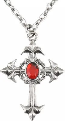 Produktbild von Gothic Kreuz Medaillon Halskette mit rotem Stein Halloween Vampir