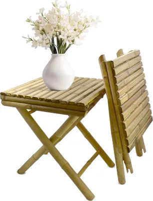Produktbild von Natur Bambus Klapptisch, Beistelltisch, Kaffeetisch, Blumehocker, Hocker, Campingtisch - für Wohnzimmer, Balkon & Terrasse - klappbar, Faltbarer Beist