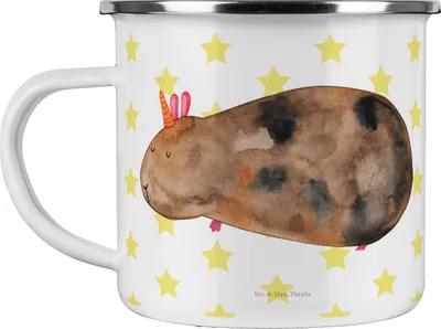 Produktbild von Mr. & Mrs. Panda Emaille Becher Einhorn Meerschweinchen - Weiß - Geschenk, Teetasse, Unicorn, Einhörner, Motivtasse, Tasse, Kaffeepott, Meerschwein, Meerhörnchen, Pott