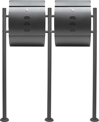 Produktbild von Wiltec 2er Briefkasten Set V18 Anthrazit, Wandbriefkasten mit Schloss, Sichtfenstern, Zeitungsrolle, Ständer, Postkasten aus pulverbeschichtetem Stahl