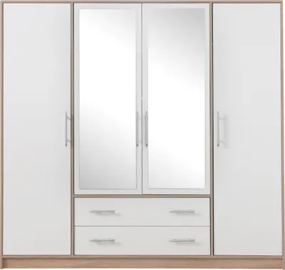 Obrázek produktu pro Šatní skříň 200x190x56cm SMART SRL1 Šatní skříň 4 dveře 2 zásuvky Sonoma dub/bílá