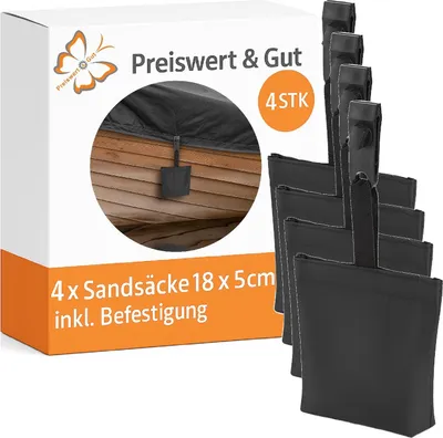 Produktbild von 4x Sandsäcke für Pavillon 18x5cm inkl. Befestigung Beschwerer für Vorhänge Outdoor Sandsäcke zum beschweren Sandsäckchen