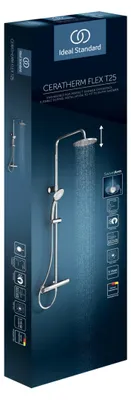Image de Ideal Standard Ceratherm T25 Système de douche avec thermostat de douche apparent Flex, chrome, A7208AA, A7701AA