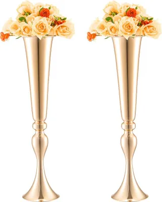 Produktbild von 2x 56 cm Gold Blumenständer - Moderne Blumenvase - Hochzeitsdekoration - Elegante Vasen für Tischarrangements
