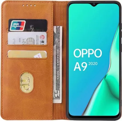 Produktbild von Smartphonica Oppo A9 2020 leren hoesje met  magnetische sluiting en pashouders book case – Bruin