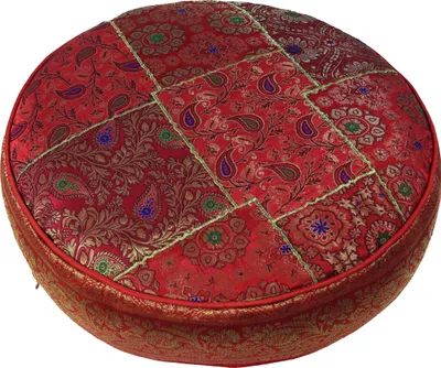 Produktbild von Orientalisches Rundes Patchwork Kissen 50 cm, Sitzkissen, Bodenkissen mit Baumwollfüllung - Rot, Viskose, Zierkissen, Dekokissen, Sofakissen