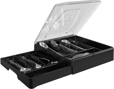 Productafbeelding van Bestekbak met deksel - Keukenlade organizer - Keuken opruimen - Dubbellaags 9 vakken - 30x30x8 cm - Zwart