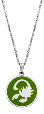 Produktbild von CO88 Collection Zodiac 8CN-26095 Stahlkette mit Anhänger – Sternzeichen Skorpion 15 mm – Länge 42 + 5 cm – Silberfarben / Dunkelgrün