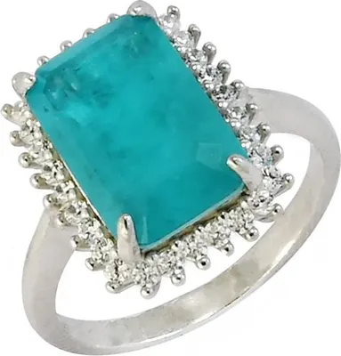 Produktbild von Silber 925 Ring mit synthetischem Smaragd und Kubikzirconia, Höhe 25,2 mm