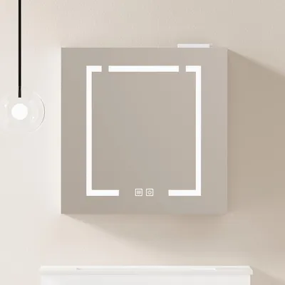 Produktbild von LED-Spiegelschrank fürs Badezimmer, Wandschrank mit Stauraum und Beleuchtung, 60 x 14 x 60 cm, Weiß
