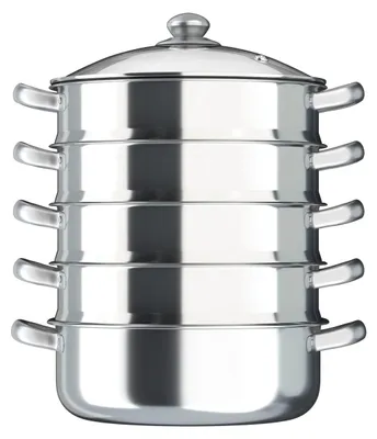 Image de Cuiseur vapeur - Cuiseur vapeur à 5 niveaux - En acier inoxydable - Diamètre de 30 cm - Empilable - Grande capacité - Couvercle en verre - Argenté