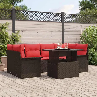 Produktbild von Gartensofa-set mit Kissen mit Speicher 7 pcs Braun Poly Rattan - Gartenmöbelgarnituren DE210
