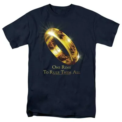 Image de T-shirt "Le Seigneur des Anneaux" - "Un Seul Anneau" - Modèle unie pour hommes/femmes - TV39051 (Taille L) (Bleu marine), Image générée par une IA