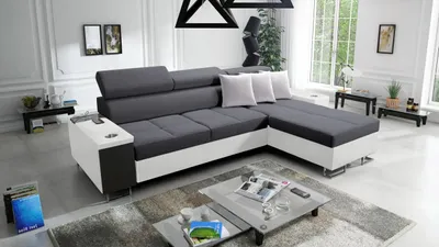 Image de canapé d'angle confortable avec fonction couchage MORENA I MINI, similicuir/Sawana blanc/graphite, version droite