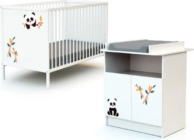 Immagine prodotto di WEBABY - Lettino bambini e cassettiera fasciatoio PANDA legno ALBA - Bianco - 60 x 120