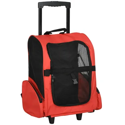 Imagen del producto de Transportin Carrito Perro 2 en 1 Mochila Carrito 42x25x55 cm Mascotas Perro Gato Rojo